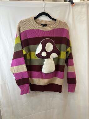 Forever 21 Striped Mushroom Patch Chunky Knit Oversized Sweater